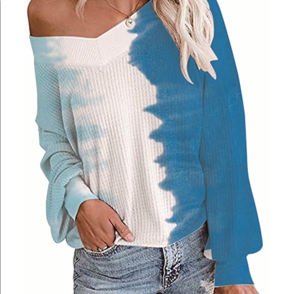 Sweaters - Blue Tie dye waffle knit sweater